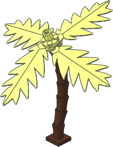 Plant Tree Palm with 7-Segmented Trunk Brown and Large Leaves