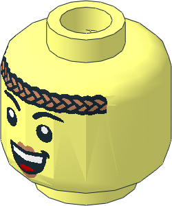 Minifig Head with Arched Eyebrows, Nougat Braid Across Forehead, Open Mouth Smile and Nougat Lips Pattern