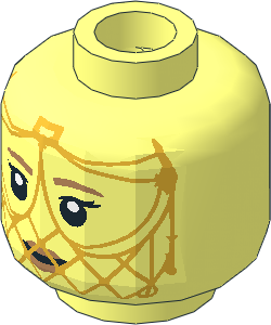 Minifig Head with Medium Nougat Eyebrows and Lips, Neutral / Gold Mesh Veil 2-Sided Pattern