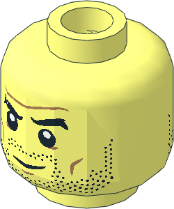 Minifig Head with Black Thick Eyebrows and Beard Stubble, Medium Nougat Cheek Lines and Wrinkles, Neutral / White Bared Teeth Angry 2-Sided Pattern