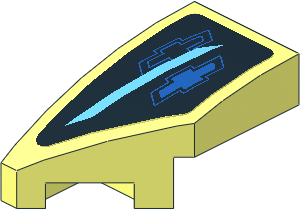 Slope Brick Curved  2 x  1 with Cutout Left with Chevrolet Logos and Light Blue Quads on Black Background Left Sticker