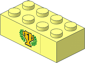 Brick  2 x  4 with Black Number "1" on Yellow Trophy Cup and Laurels Sticker