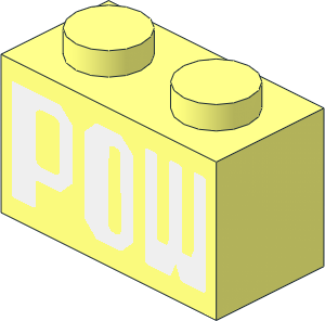 Brick  1 x  2 with White "POW" Pattern