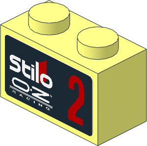 Brick  1 x  2 without Centre Stud with Red "2" and White Logos on Black Background Right Sticker