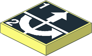 Tile  2 x  2 with White Arrows Up and Curved Counterclockwise, Numbers One and Two on Black Sticker