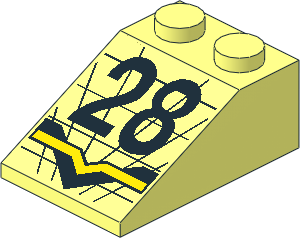 Slope Brick 33  3 x  2 with Black "28" & Black and Yellow Stripes Pattern