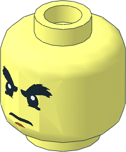 Minifig Head with Black Bussy Eyebrows, Chin Dimple and Frown Pattern
