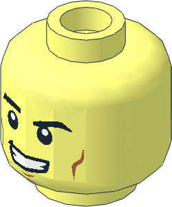 Minifig Head with Black Eyebrows, Cheek Lines, Dimples and Open Mouth Smirk/Bared Teeth with Red Eyes 2-Sided Pattern