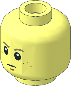 Minifig Head with Dark Tan Eyebrows, Medium Nougat Freckles and Chin Dimple Frown/Lopsided 2-Sided Pattern