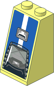 Slope Brick 75  2 x  2 x  3 with Solid Studs with Dark Grey Engine and Grey Air Vent on Blue Background Sticker