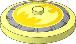 Dish 4 x  4 Inverted with Batman Logo on Yellow Background and Light and Dark Bluish Grey Fan Pattern
