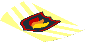 Sticker  2.6 x  4.6 Trapezoidal with Fire Logo Badge and Three White Chevrons