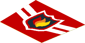 Sticker  2.1 x  2.6 Trapezoid with Fire Logo Badge and Two White Chevrons