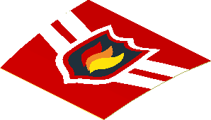 Sticker  2.1 x  2.6 Trapezoid with Fire Logo Badge and Two White Chevrons (Formed)