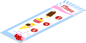 Sticker  5.8 x  1.8 with "Menu", Ice Cream, Cupcake and Strawberries