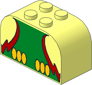 Brick  2 x  4 x  2 with Curved Top with Parrot Body and Green / Red Feathers Pattern