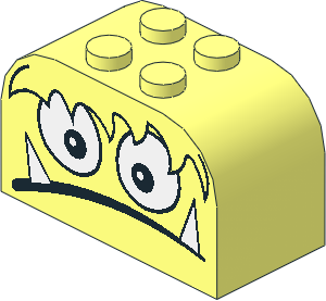 Brick  2 x  4 x  2 with Curved Top with Large Monster Eyes, Shaggy Hair and White Fangs Pattern
