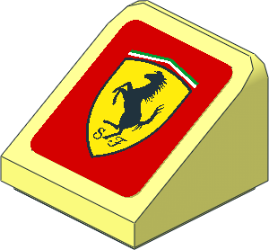 Slope Brick 31  1 x  1 x 0.667 with Ferrari Rounded Badge on Red Background Sticker