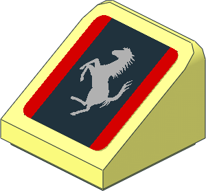 Slope Brick 31  1 x  1 x 0.667 with Grey Ferrari Horse in Black Stripe on Red Background Sticker