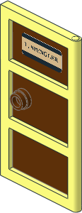 Door  1 x  4 x  6 with 3 Panes and Stud Handle with ReddishBrown Glass with "E. SPENGLER" and Black and Tan Stripes Sticker