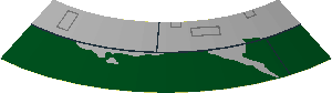 Sticker  6.0 x  6.0 Quarter Circle with Light Bluish Grey Stripe, Dark Green Rectangles and Peeling Paint (Formed)
