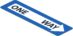 Sticker  0.8 x  2.9 with "ONE WAY" in White Arrow on Blue Background