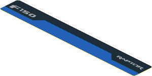 Sticker  0.8 x  5.8 with Light Grey "F150" "RAPTOR" in Black Stripe on Blue Background