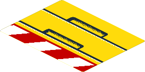 Sticker  2.6 x  3.5 with Black Lines and Rectangles and Red and White Danger Stripes Leaning Right