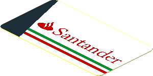 Sticker  1.0 x  1.8 with Red Santander Logo and Tricolor Stripe on White Background Right