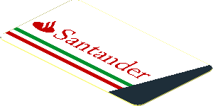 Sticker  1.0 x  1.8 with Red Santander Logo and Tricolor Stripe on White Background Left