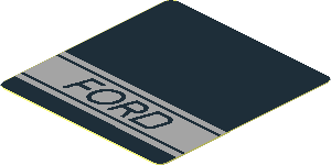 Sticker  1.9 x  1.8 with Black Ford Text in Grey Stripe on Black Background