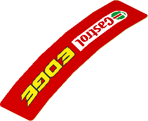Sticker  0.8 x  3.0 with Castrol Edge Logo on Red Background Left (Formed)