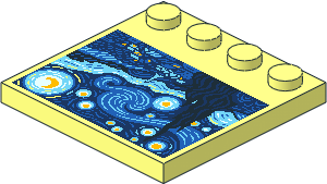 Plate  4 x  4 with 4 Studs on One Edge with The Starry Night Painting Pattern