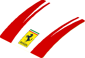 Sticker  1.9 x  1.8 with Ferrari Square Badge and Red Stripes on White Background (Formed)