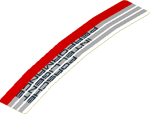 Sticker  0.8 x  4.0 with Black "PORSCHE INTELLIGENT PERFORMANCE" on Grey Stripes and Red Stripe on White Background Right (Formed)