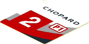 Sticker  1.8 x  1.8 with Black, Red and Grey Stripes and White 2 in Red Square on White Background Right