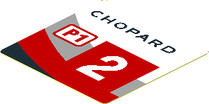Sticker  1.8 x  1.8 with Black, Red and Grey Stripes and White 2 in Red Square on White Background Left