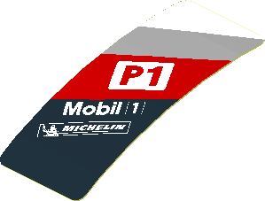 Sticker  1.9 x  0.8 with White Logos in White, Grey and Red Stripes on Black Background Left (Formed)