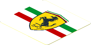 Sticker  1.8 x  1.9 with Ferrari Logo and White 63 on Green Square and White Stripes on Red Background Right