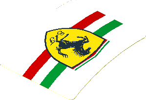 Sticker  1.8 x  1.9 with Ferrari Rounded Badge on Tricolor Stripe on White Background Left (Formed)