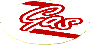 Sticker  1.8 x  1.8 with Red Text Gas on White Background