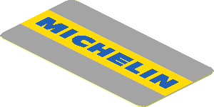 Sticker  0.9 x  1.8 with Blue Text Michelin in Yellow Stripe on Grey Background