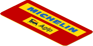 Sticker  0.8 x  1.8 with Yellow Rects and Logos on Red Background
