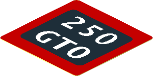 Sticker  1.8 x  1.8 with Black "250 GTO" Licence Plate on Red Backgound
