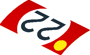 Sticker  1.9 x  3.8 with Black Number 22 in White Disc and Yellow Disc on Red Background Left (Formed)