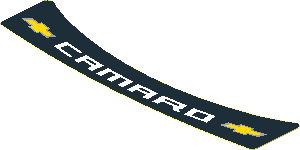 Sticker  1.8 x  3.9 with White "CAMARO" and Yellow Chevrolet Logos on Black Background