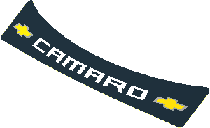 Sticker  1.8 x  3.9 with White "CAMARO" and Yellow Chevrolet Logos on Black Background (Formed)