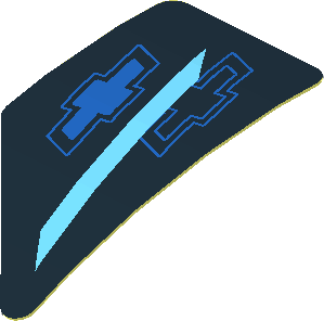 Sticker  0.8 x  1.6 with Chevrolet Logos and Light Blue Quads on Black Background Right (Formed)
