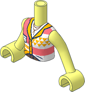 Figure Friends Girl Torso with Arms with Coral and Bright Light Orange Shirt, Dark Blue Trim and Warm Tan Neck Pattern