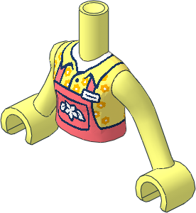 Figure Friends Girl Torso with Arms with Coral and Bright Light Orange Shirt, Dark Blue Trim and White Flower Pattern